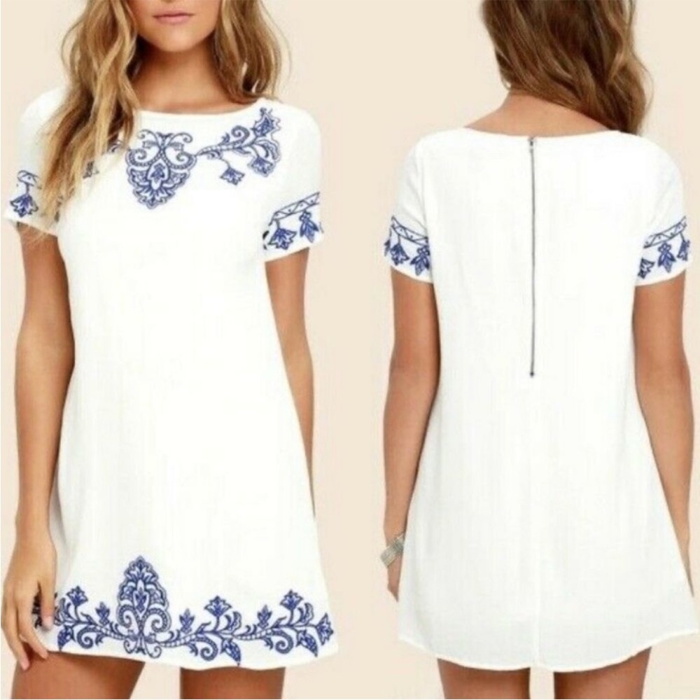 Lulus Tale to Tell Embroidered Shift Mini Dress
